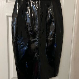 Vixen by Micheline Pitt Miss Kitty Black Vinyl Pencil Skirt Large